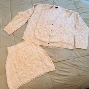 Soft Cable Knit Skirt and Sweater Set, Oatmeal L